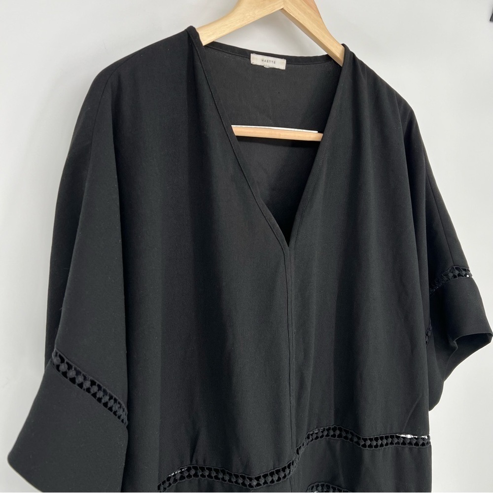 Maette Womens Tunic Top‎ Black 3/4 Sleeve V Neck Lace Pullover Blouse L - Picture 7 of 13